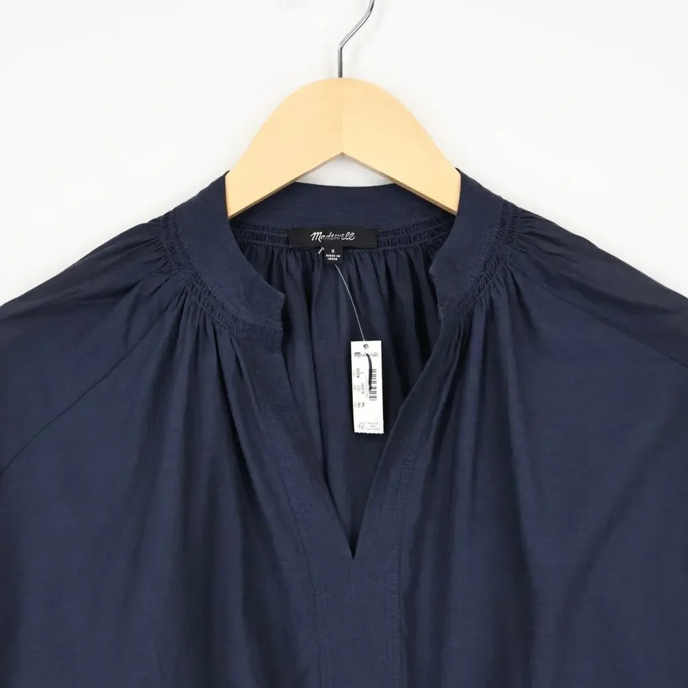 NWT Madewell Shirred Long-Sleeve Flowy V-Neck Top Ink Navy Blue Size Small - Picture 7 of 10